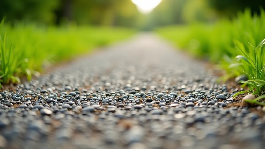 Close-up of well-maintained gravel towpath with clear bike tire tracks and green grass verges on either side